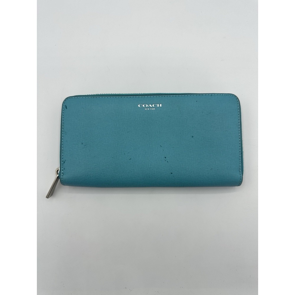 Coach F54007 Accordion Zip Wallet Aqua Turquoise Crossgrain Leather